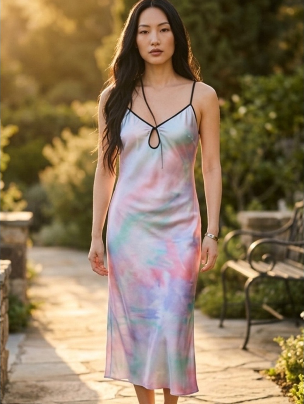Small Geisha Designs Anthropologie Printed Slip Midi Dress